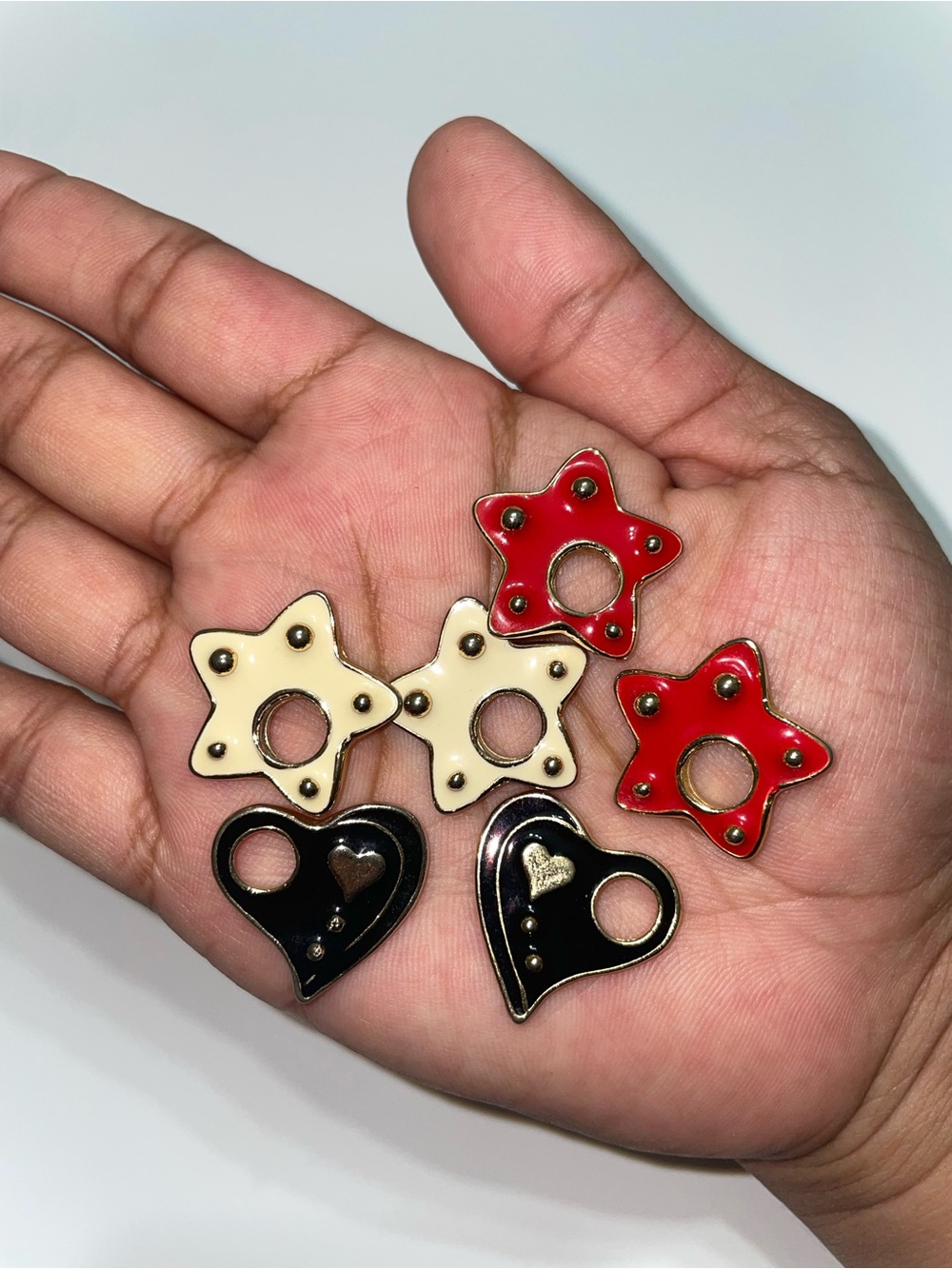 Enamel Red,Cream, & Black Star & Heart Charms DIY Bracelets Crafts Keychains
